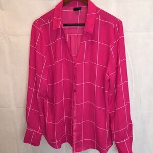 Worthington Sheer Long Sleeve Button Down Collared Blouse | Size XL
